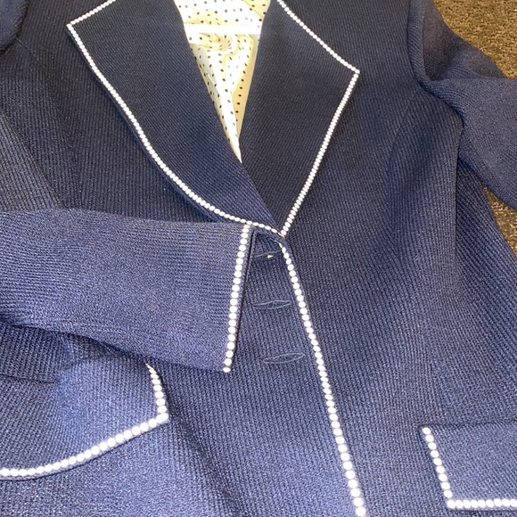 ST.JOHN COLLECTION KNIT BLUE FITTED JACKET w/SILK LINING - Picture 7 of 11